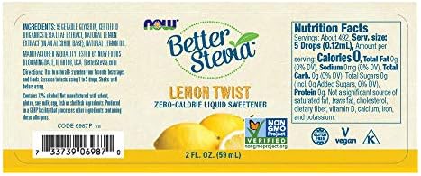 NOW Foods, Better Stevia Liquid, Lemon Twist, Zero-Calorie Liquid Sweetener, Low Glycemic Impact, Certified Non-GMO, 2-Ounce NOW Foods