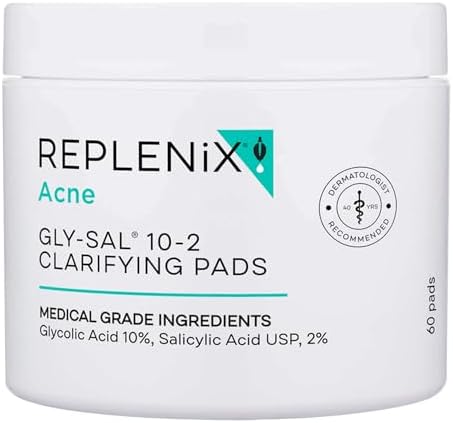 Replenix Gly-Sal Clarifying Acne Pads, Oil Free Medical-Grade Exfoliating Cleansing Wipes with Witch Hazel, Contains Glycolic Acid & Salicylic Acid (60 ct.) Replenix