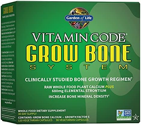 Garden of Life Calcium Supplement - Vitamin Code Grow Bone Made with Whole Foods, Strontium, Magnesium, K2 MK7, Vitamin D3 & C Plus Probiotics for Gut Health, 30 Day Supply Garden of Life