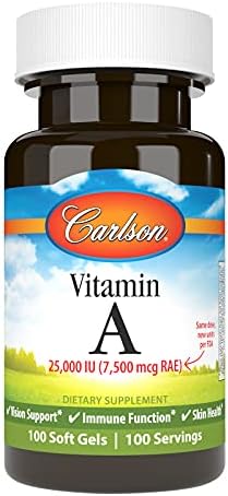 Carlson - Vitamin A, 25000 IU (7500 mcg RAE), Vision & Skin Health, Immune Function, 100 soft gels Carlson