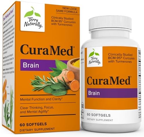 Terry Naturally CuraMed Brain - 60 Softgels - with BCM-95 Curcumin, Vitamin D3, Rosemary & Sage - Non-GMO, Gluten Free - 30 Servings Terry Naturally