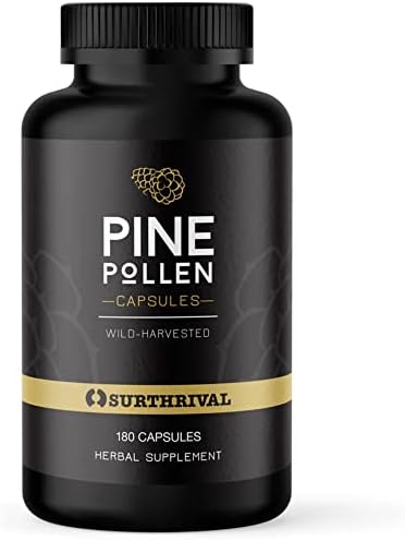 Surthrival: Pine Pollen Powder (Порошок) Capsules (Капсулы) (180 Count), Wild Harvested, Energy & Endurance Restoration Surthrival