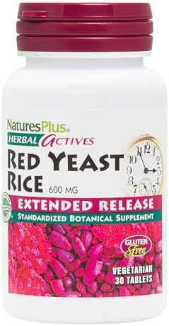 Natures Plus Herbal Actives Red Yeast Rice, Extended Release - 600mg, 30 Vegan Tablets (Таблетки) - Herbal Supplement - Vegetarian, Gluten-Free - 30 Servings (Порции) Natures Plus