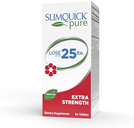 Slimquick Pure 3x Extra Strength Pill for Women, Helps Achieve Weight Goals, Helps Metabolism, Lose Excess Water, Keeps Full for Longer with Green Tea Extract, Caste Tree, Caffeine, MCT Oil - 60 Count SlimQuick