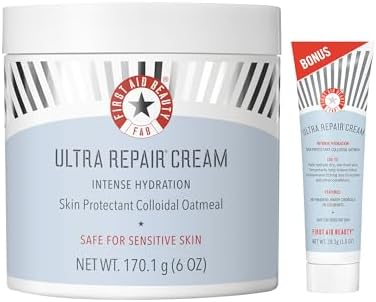 First Aid Beauty Ultra Repair Cream Intense Hydration Moisturizer for Face and Body – Strengthens Skin Barrier + Instantly Relieves Dry, Distressed Skin + Eczema – 6 oz + Bonus 1 oz Travel Size First Aid Beauty