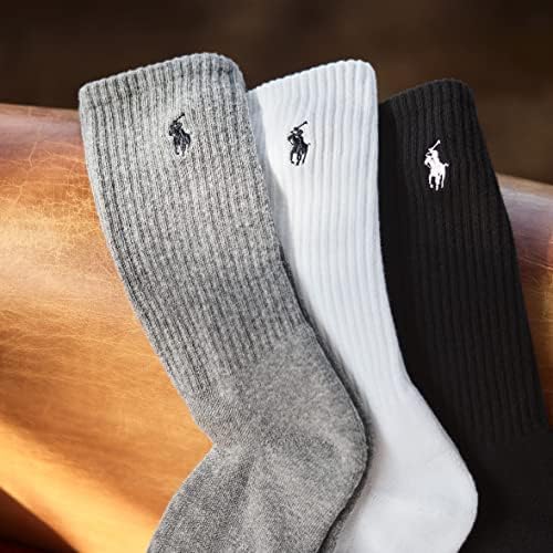 Polo Ralph Lauren Men's Athletic Performance Cotton Crew Socks-6 Pair Pack-Moisture Wicking Mesh, Gray Marl, 6-12.5 Polo Ralph Lauren