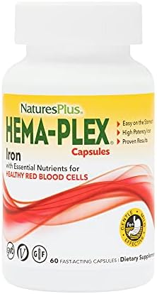 NaturesPlus Hema-Plex Iron - 60 Fast-Acting Capsules (Капсулы) - 85 mg Chelated Iron + Vitamin C & Bioflavonoids for Healthy Red Blood Cells - Vegan, Gluten Free - 30 Servings (Порции) Natures Plus