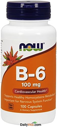 Витамин B6 100 мг, 100 капсул для поддержания нормального уровня гомоцистеина NOW Foods