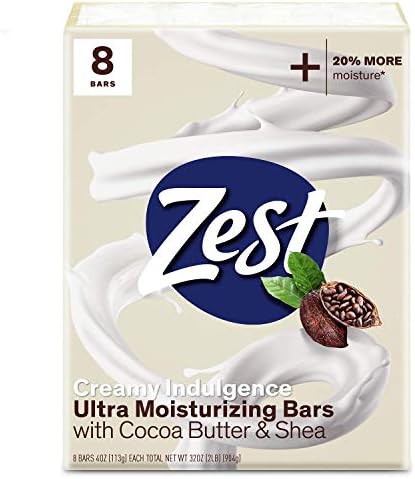 Zest Bar Soap - 8 Bars - Enriched With Cocoa Butter And Shea for Ultra Moisturizing Cleansing - Leaves Your Body Feeling Silky Smooth And Deeply Moisturized Zest