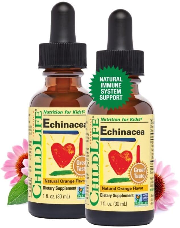 CHILDLIFE ESSENTIALS Echinacea for Kids - Kids Echinacea Drops (Капли), Liquid (Жидкость) Echinacea Tincture, Alcohol Free Echinacea Liquid Supplement for Babies, Toddlers, Children - Natural Orange, 1 Fl Oz (Pack of 2) ChildLife Essentials