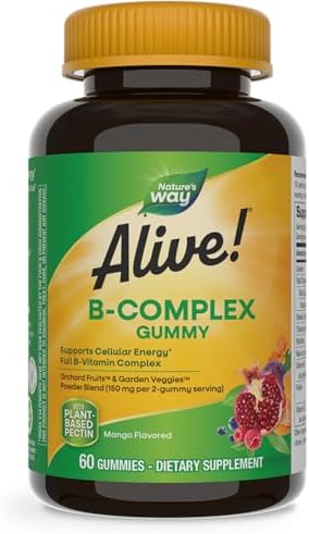 Nature's Way Alive! B-Complex Gummies (Жевательные конфеты), Cellular Energy Support*, 8 B-Vitamins, Vegetarian, Mango Flavored, 60 Gummies (Packaging May Vary) Nature's Way