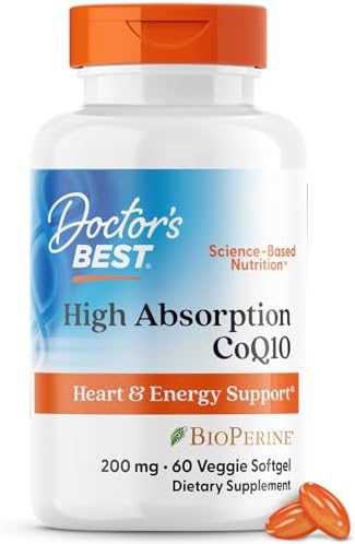 Doctor's BEST High Absorption CoQ10 with BioPerine, Heart Health & Energy Production, Naturally Fermented, Vegetarian, Gluten Free, 200 mg, 60 Veggie Softgels (Мягкие капсулы на растительной основе) Doctor's Best