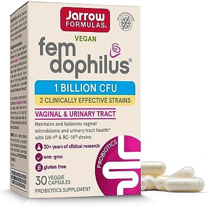 Jarrow Formulas Fem-Dophilus Probiotics 1 Billion CFU With 2 Science-Backed Strains, Dietary Supplement for Vaginal and Urinary Tract Support, 30 Veggie Capsules, Up to a 30 Day Supply, Shelf-Stable Jarrow Formulas