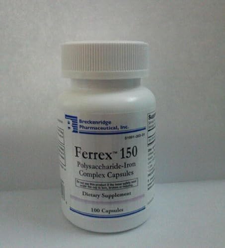 Breckenridge Ferrex 150 Polysaccharide Iron Complex Caps 100ct *Non Blister* by "Breckenridge Pharmaceutical, Inc." Breckenridge Pharmaceutical