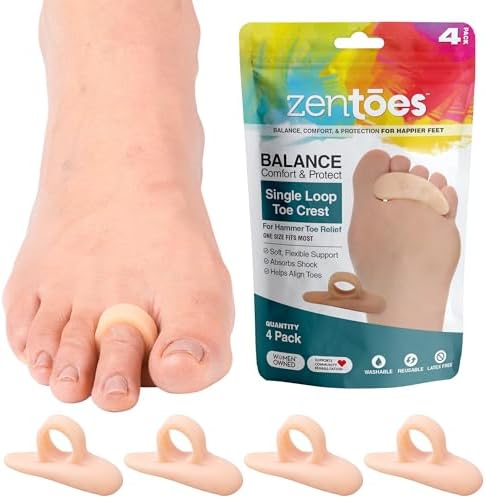 ZenToes Hammer Toe Straightener and Corrector 4 Pack Crests Relieve Foot Pain, Pressure, Discomfort | Flexible Silicone Comfort | Align, Improve Stability | Stain, Odor Resistant ZenToes