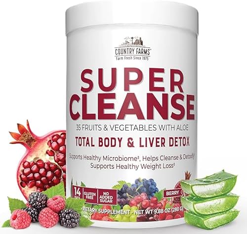 Super Cleanse – порошок для напитка с 34 видами фруктов и овощей для здоровья пищеварения Country Farms