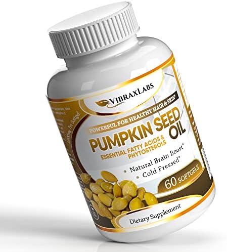 Pumpkin Seed Oil - 100% Cold Pressed Pure 1000mg Extraction - Best for Hair Growth, Younger Looking Skin & Face, Bladder Control Supplement, 60 Softgels Vibraxlabs