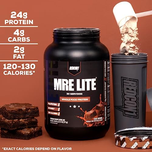 REDCON1 MRE Lite Whole Food Protein Powder, Fudge Brownie - Low Carb & Whey Free Meal Replacement with Animal Protein Blends - Easy to Digest Supplement Made with MCT Oils (30 Servings) Redcon1