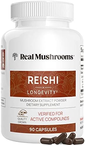 Real Mushrooms Reishi Capsules (Капсулы) - Organic Mushroom Extract Supplement with Potent Red Reishi Mushroom - Vegan Mushroom Supplement, Non-GMO, 90 Caps Real Mushrooms