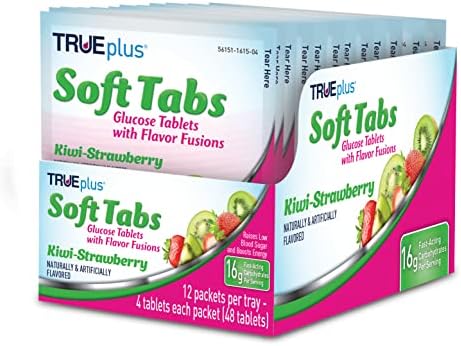 TRUEplus® Soft Tabs Glucose Tablets – 12 Packs – 48 tabs (Kiwi Strawberry) TRUEplus