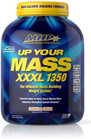 Maximum Human Performance MHP UYM XXXL 1350 Mass Building Weight Gainer, Muscle Mass Gains, w/50g Protein, High Calories, 11g BCAAs, Leucine, Cookies & Cream (Крем), 8 Servings (Порции), 6lb Maximum Human Performance