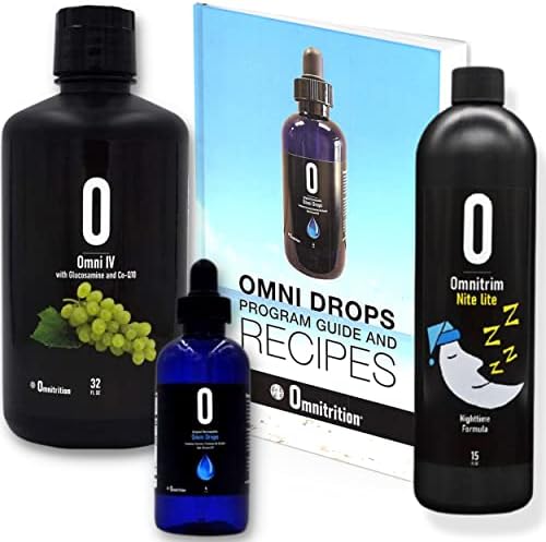 Omni Drop Program Bundle of 3 Products - the "Get Started Package" Includes Omni Drops (Капли) Diet Drops with Vitamin B12 - 4 Ounce Bottle with Program Guide, Omni IV with Glucosamine, OmniTrim Nite Lite Omnitrition