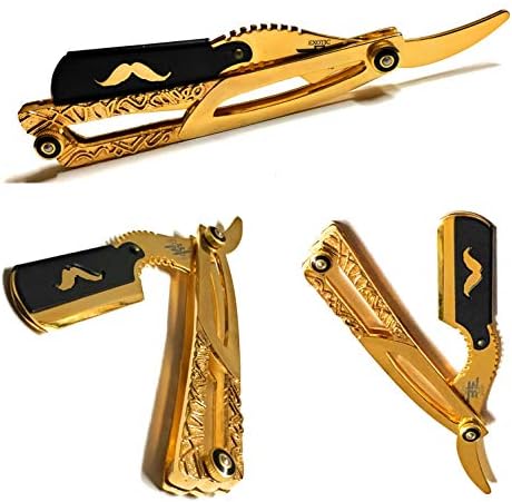 Gold Dipped Straight Edge Razor - Barber Shaving Double Edge Blade Cut Throat Folding Knife for Professional Salons Barbershops - All Purpose Shaver Generic