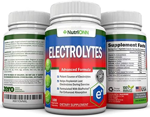 Electrolytes - 100 Natural Electrolyte Replacement Capsules - Premium Keto Friendly Pills - No Sugar - Great for Hydration, Renewal & Revitalizing - Trace Minerals Potassium, Magnesium, Sodium Salts NutriONN