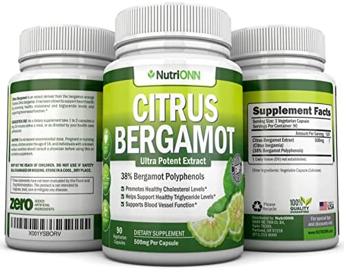 Citrus Bergamot - 500 mg - 90 Vegetarian Capsules (Вегетарианские капсулы) - 38% Polyphenols - Natural Premium Quality Citrus Bergamot Extract - Promotes Healthy Triglyceride Levels NutriONN