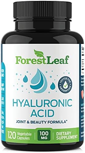 ForestLeaf - Hyaluronic Acid Supplements - 120 Vegetable Capsules (Растительные капсулы) - 100mg Dietary Hyaluronic Acid + 50mg Vitamin C Joint & Anti Aging Beauty Formula - Supports Skin Hydration, Joints, Bones & Hair ForestLeaf