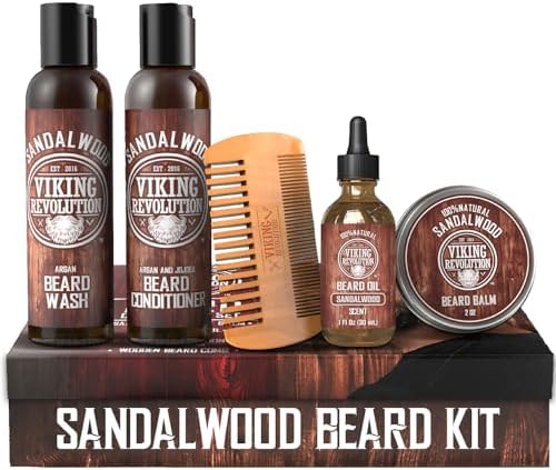 Ultimate Conditioner for Men's Beard Grooming - Softens, Smoothes and Soothes Beard Itch- Contains Wash, Conditioner, Oil, Balm and Comb- Sandalwood Scent Viking Revolution