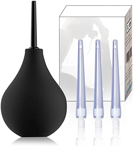 TopQuaFocus Enema Bulb Enema Kit for Constipation Douche 8Oz 4“ Tips with 4 Replaceable Nozzles (Black) TopQuaFocus