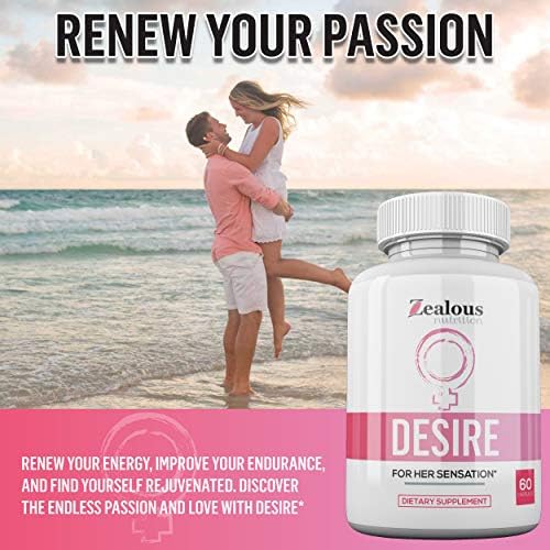 Desire Female Enhancement Pills - #1 RATED Libido Booster for Women - 5X Drive, Intimacy, & Energy w/ Mood Support - Epimedium, Dong Quai, Ginseng, Maca Root Powder (Порошок), Multi-Vitamins A, B12 (1 Pack) Zealous Nutrition