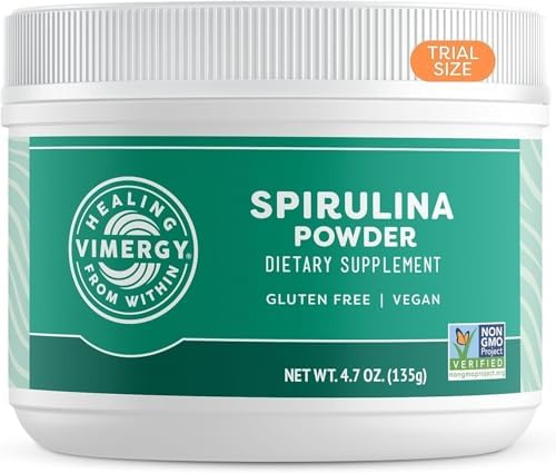 Vimergy Natural Spirulina Powder (Порошок), Trial Size - 45 Servings (Порции) – Super Greens Powder – Nutrient Dense Blue-Green Algae Superfood for Smoothies & Juices - Non-GMO, Gluten-Free, Vegan & Paleo (135g) Vimergy