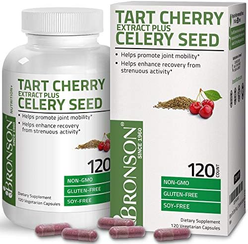 Bronson Tart Cherry Extract + Celery Seed Capsules - Powerful Uric Acid Cleanse, Joint Mobility Support & Muscle Recovery Supplement - Non-GMO Formula - 60 Vegetarian Capsules Bronson