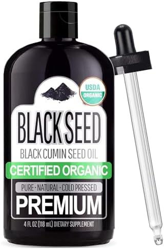 Sun Essential Oils Organic Black Seed Oil (100% Pure & Natural - USDA Certified Organic) Cold Pressed, Premium Quality Free of Toxins, Heavy Metals, Pesticides, Harmful Chemicals - 4 Ounce Sun Essential Oils