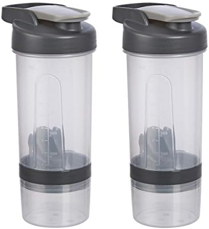 Amazon Basics - Shaker Bottle with Mixer Ball, 20 ounce, 2 Pack, Gray Amazon Basics