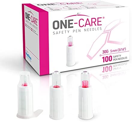 MediVena ONE-CARE Safety Pen Needles, 30G, 5mm, Box of 100, Compatible with Most Pen Injectors ONE-CARE