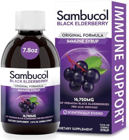 Sambucol Black Elderberry Syrup - Sambucus Elderberry Syrup, Black Elderberry Liquid, Immune Support for Kids and Adults, High Antioxidants, Gluten Free - Original Formula, 4 Fl Oz, 4-Pack Sambucol