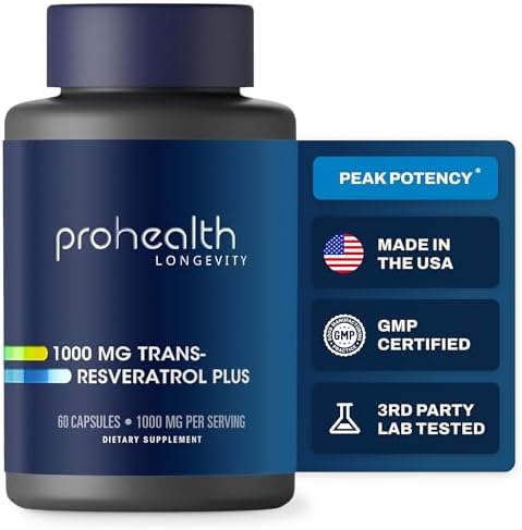 ProHealth Resveratrol 1000mg | Pure Trans-Resveratrol | Plus Quercetin, Red Wine & Green Tea Extract | Clinically Studied to Support Cellular Health, Memory, Healthy Aging | 60 Capsules (Капсулы) ProHealth