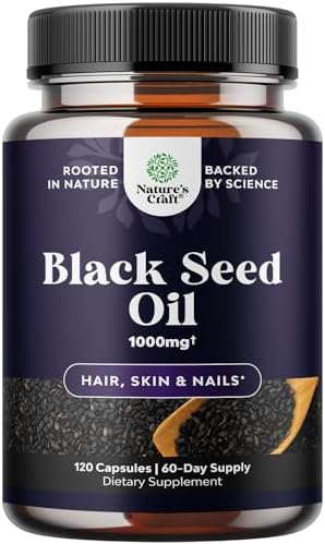 Vegan Black Seed Oil Capsules (Капсулы) - Cold Pressed Nigella Sativa Black Cumin Seed Oil Capsules with Omega 3 6 9 Antioxidants and Thymoquinone for Hair Growth Immune Support Joint Health and Digestion Natures Craft