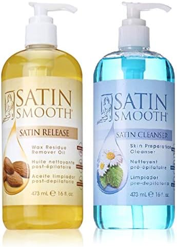 VALUE PACK! SATIN SMOOTH Satin Release Wax Residue Remover + Satin cleanser skin preparation cleanser, 16 ounce Satin Smooth