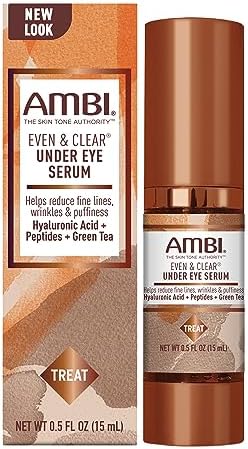 Ambi Even & Clear Under Eye Serum for All Skin Types; Anti Aging Formula features Peptides, Hyaluronic Acid, and Vitamin A to help Reduce Fine Lines, Wrinkles, and Dark Circles , 0.5 Ounce Ambi