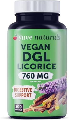 Yuve Vegan DGL Licorice 760mg - Ultra Pure Deglycyrrhizinated Licorice Root Capsules (Капсулы) Supplement - Support Stomach, Gut & Intestinal Relief - Natural Acid Reflux Formula - Non-GMO & Gluten Free - 100ct Yuve