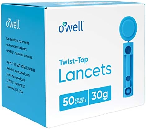 OWELL Twist Top Lancets 33 Gauge, 300 Count | Ultra Thin Needle Lancets for Blood Glucose & Keto Testing | Box of 300 Sterile Lancets OWELL