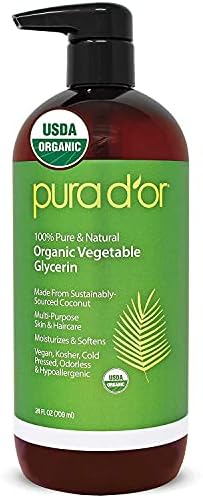 PURA D'OR Organic Vegetable Glycerin (24oz) Derived from Coconut,100% Pure Premium Grade,Clear & Odorless,Non-GMO,USP Grade,Kosher,Vegan,Cold Pressed,Hair,Skin & DIY Base (Packaging may vary) PURA D'OR