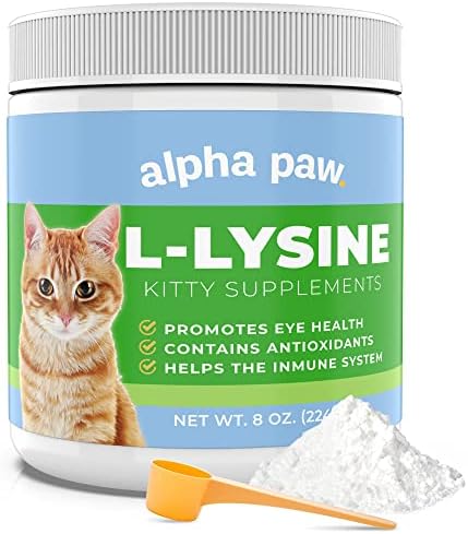 Alpha Paw - Human Grade for Pets - Cat Lysine Supplement - Extra Servings (Порции) 5-10 Month Supply - Natural Lysine (8 Ounces/227 Grams) Alpha Paw