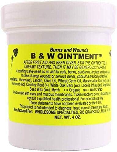 B&W Ointment (Мазь) - Burn and Wound Ointment - Amish Made Burn Salve - 100% Natural Burn Cream (Крем) (New Label) - 4 oz (Унции) SUPTMAX