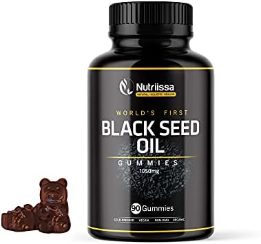 Nutriissa Organic Black Seed Oil Gummy - World's First Gummies w/ 4%+ Thymoquinone – Cold-Pressed Vegan Black Cumin Seed Nigella Sativa Oil – Antioxidant Support – 1050mg (90ct) Nutriissa