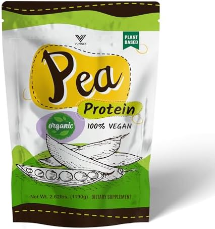 Plant Based - 100% Pure Organic Hydrolyzed Pea Protein Powder (Порошок) - Canada Grown Yellow Pea, Vegan Natural Unflavored (Без вкуса), Dairy Free, Gluten Free, Soy Free, Sugar Free, Non-GMO with BCAA 2.62lb VUNNEX